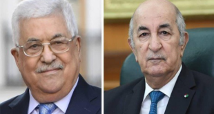 عبد المجيد تبون يتلقى إتصال هاتفي من رئيس دولة فلسطين