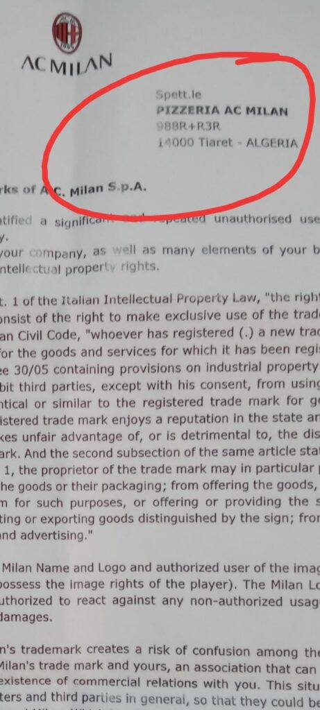 نادي ميلان يتوعد مطعم فاست فود بتيارت بعواقب قانونية