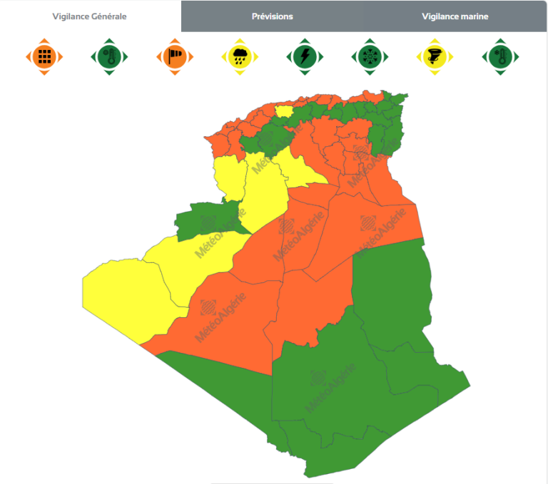 تنبيه حالة الطقس في الجزائر أمطار رعدية ورياح قوية متوقعة يوم الجمعة