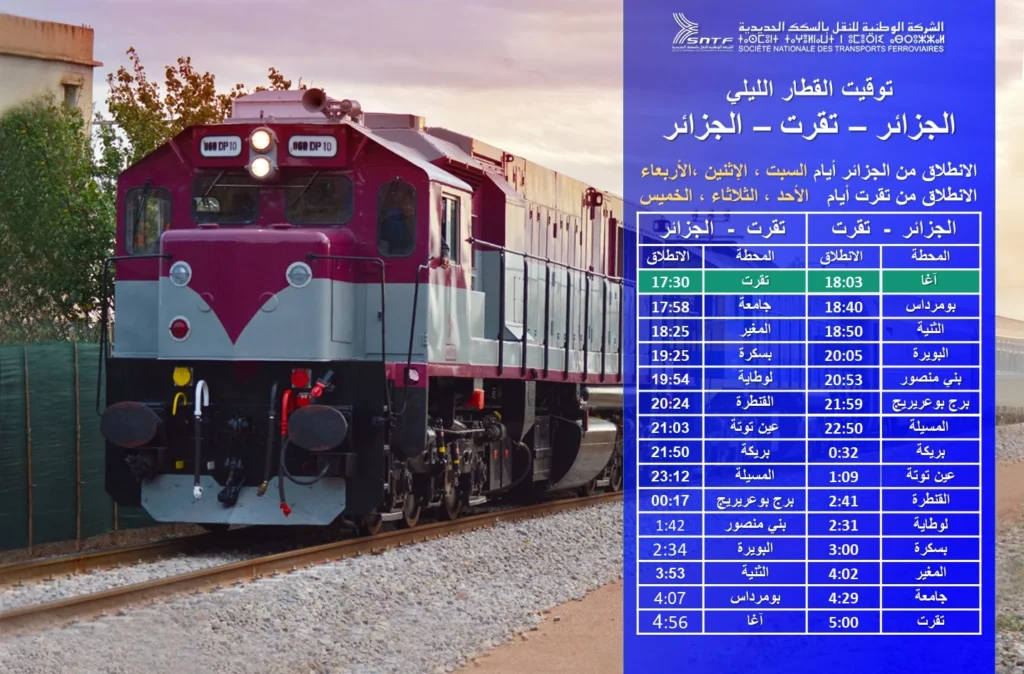 برنامج سير القطار الليلي الجزائر-تقرت-الجزائر مواعيد وتفاصيل التوقفات