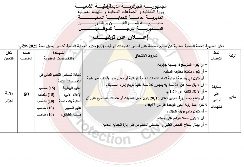 فتح مسابقة توظيف في الحماية المدنية