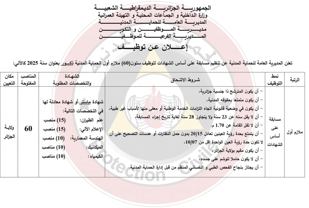 فتح مسابقة توظيف في الحماية المدنية