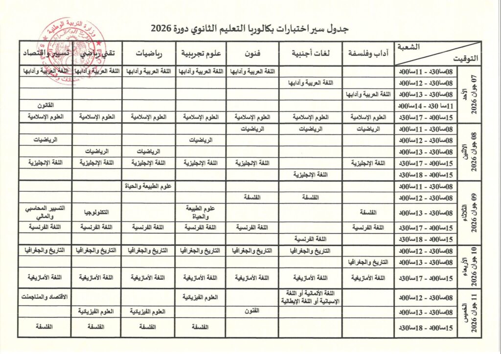 وزارة التربية الوطنية تعلن رزنامة امتحانات البيام والبكالوريا 2026 في الجزائر