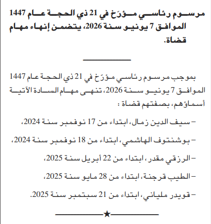 مرسوم رئاسي جديد في الجزائر.. الرئيس تبون ينهي مهام عدد من القضاة
